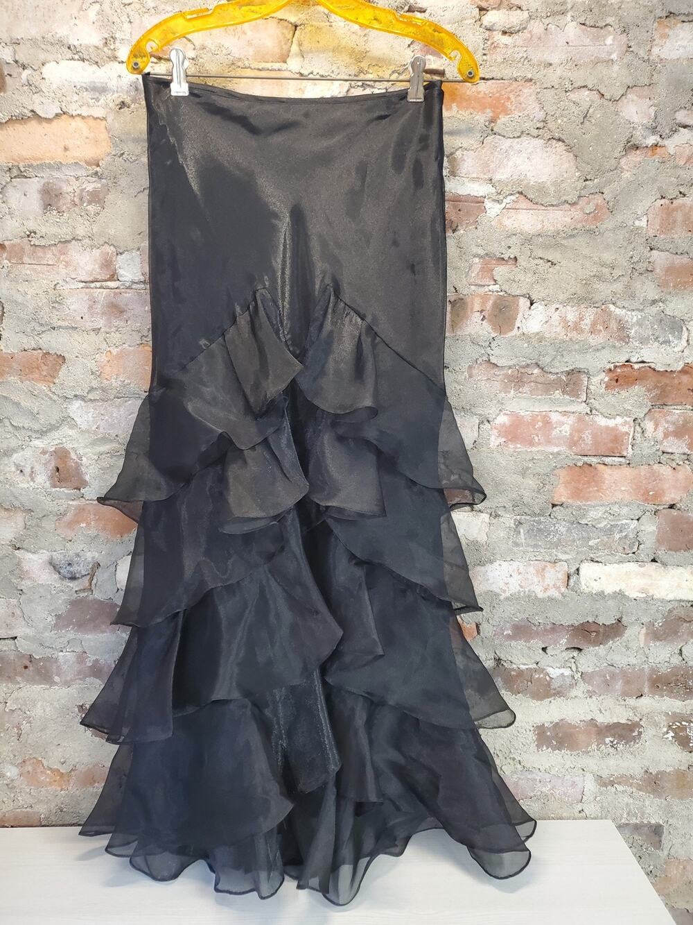 KM Collections Milla Bell Womens Black Maxi Ruffle Mermaid Skirt Size 6 Formal